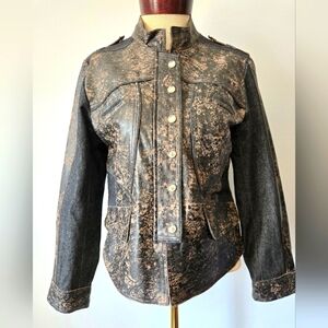H&D Classic Leather Collection Speckled Leather and Denim Jacket. Size Large